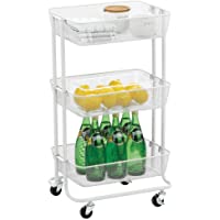 mDesign Mueble auxiliar móvil – Compacto carro con ruedas para todo el hogar – Práctico carrito verdulero con tres…